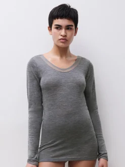 Femilet Juliana T-Shirt Lange mouwen - 100% Merino wol - Heather grey