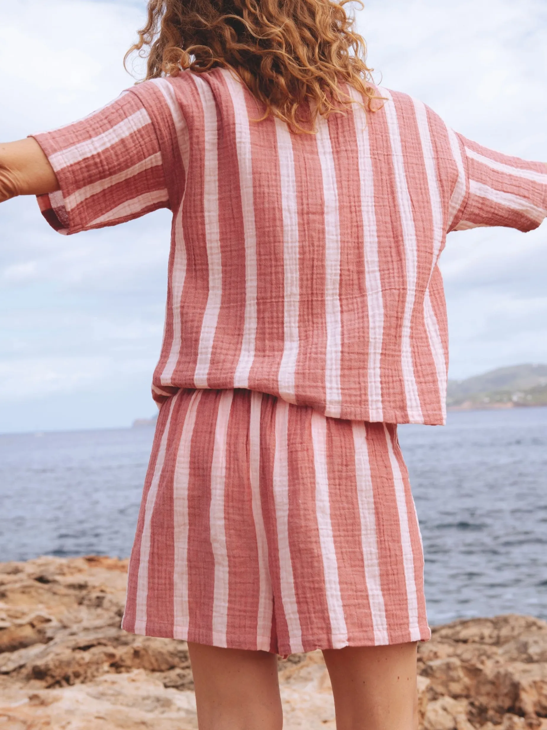 Livera SADIE Pyjama set korte mouw - Vintage Pink Stripes