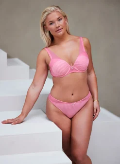 Livera Stripe Lace String - Geranium Pink